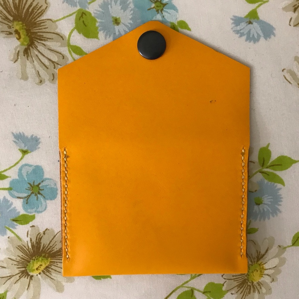 Handmade Genuine LeatherOrange Yellow Wallet Card Holder - Picture 3 of 5